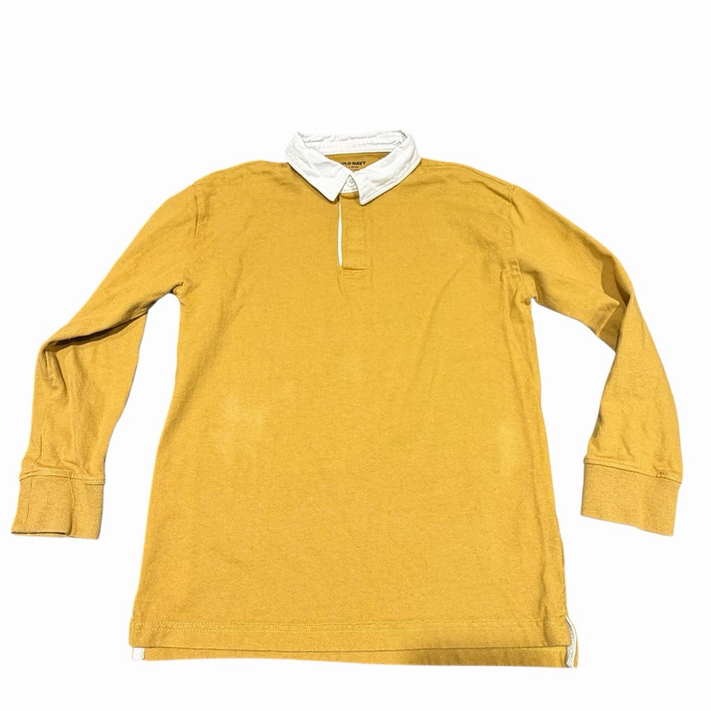 Old Navy Boys Rugby Polo Shirt Collar Long‎ Sleeve Large 10-12 Mustard Yellow